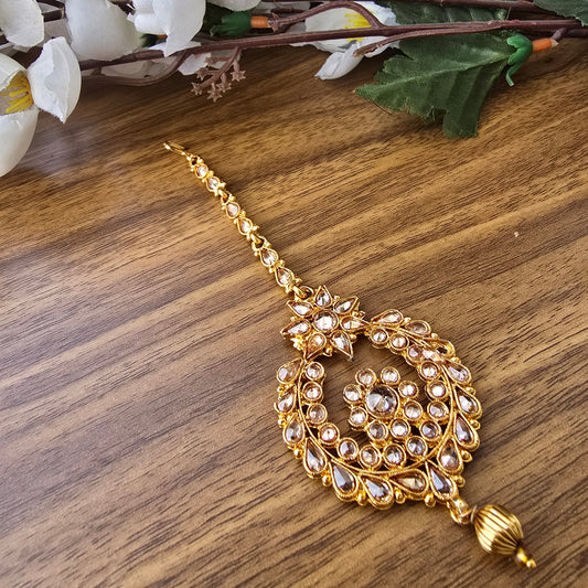 Gold Plated Kundan Maang Tikka for Women | Traditional Bridal Forehead Jewelry | Wedding & Festive Hair Accessory
