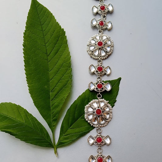 Traditional Kundan Matha Patti for Women | Bridal Forehead Headpiece with Red Stones | Wedding & Festive Hair Jewelry