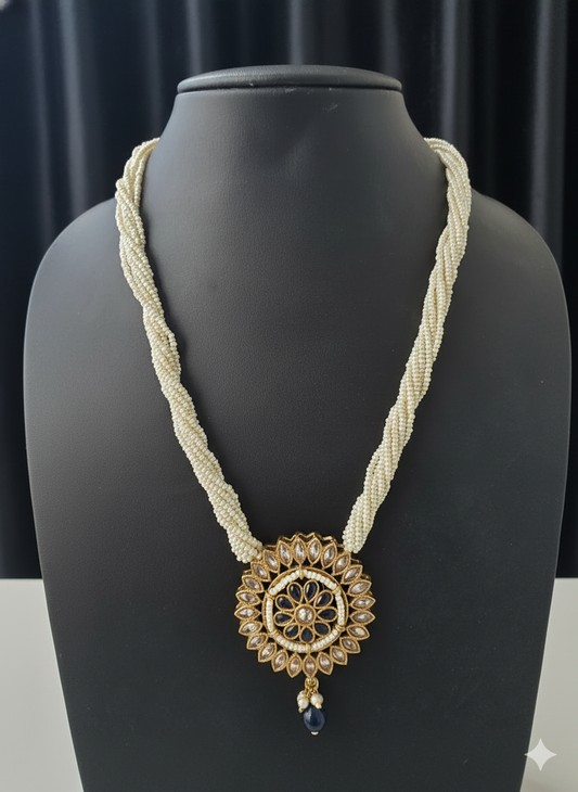 Multi-Strand Pearl & Blue Pendant Set