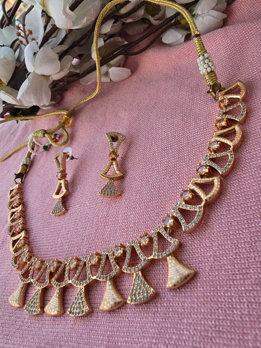 Rose Gold Pave Fan Choker Necklace Set