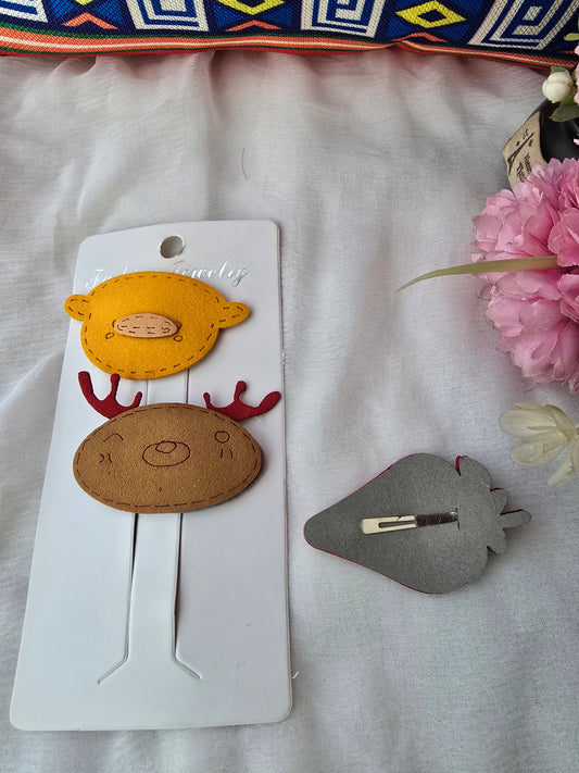 Kids' Felt Reindeer & Fruit Hair Clip Set (3-Pack)