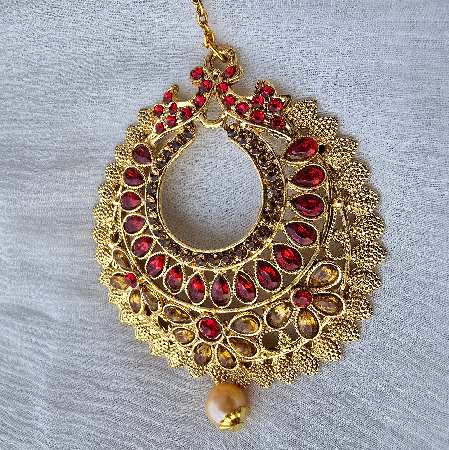 Red Stone Chand Borla Maang Tikka for Women | Traditional Rajasthani Bridal Forehead Jewelry | Wedding & Festive Wear