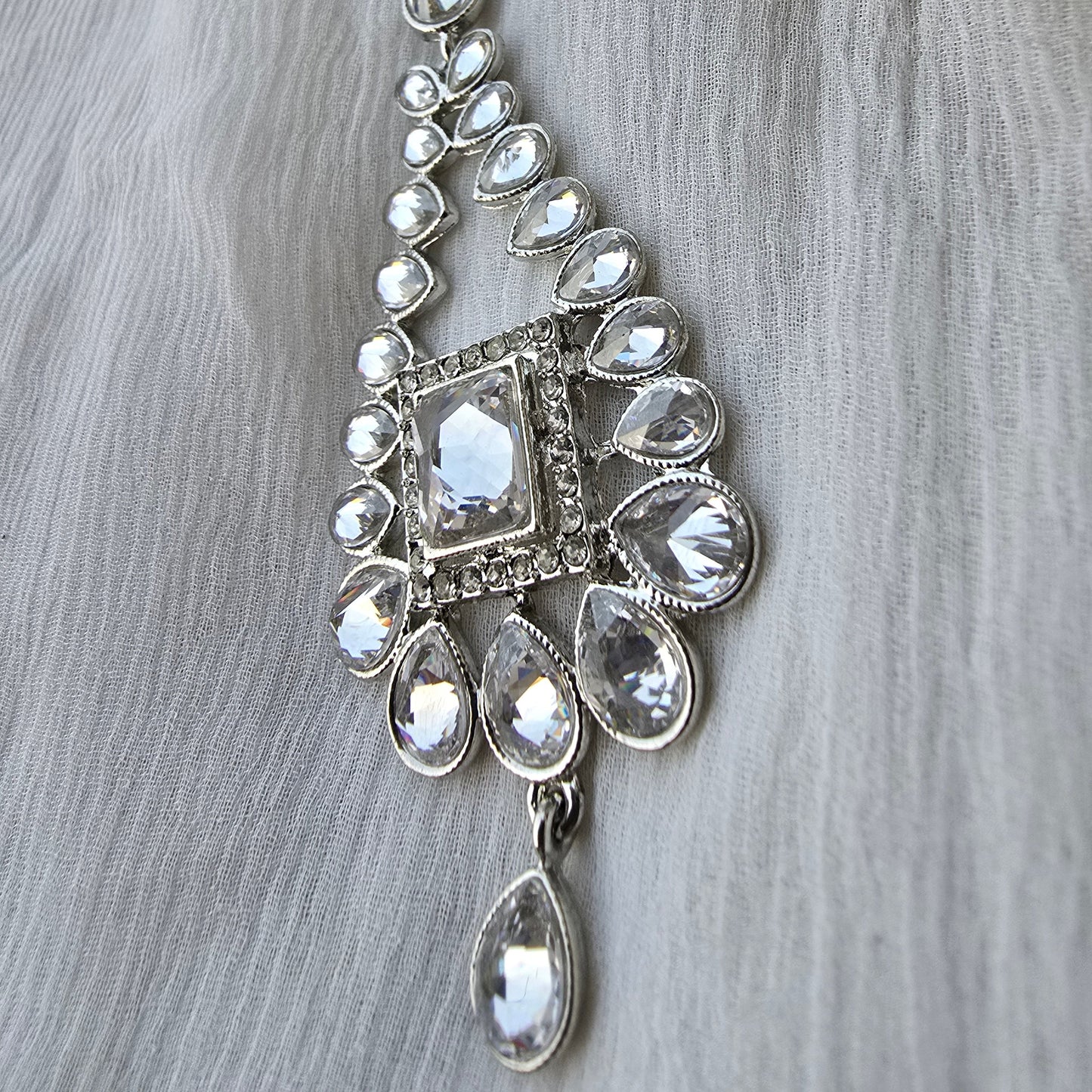Silver AD Maang Tikka for Women | American Diamond Bridal Forehead Jewelry | Wedding, Party & Festive Hair Accessory