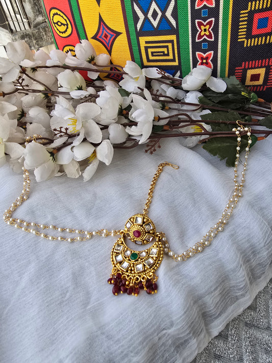 Red/Green Stone Chandbali Matha Patti