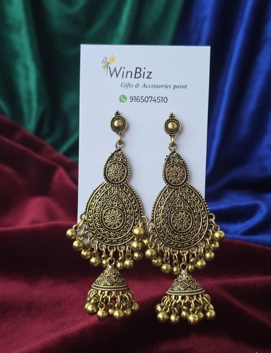 Antique Gold Tone Tear Drop Jhumkas