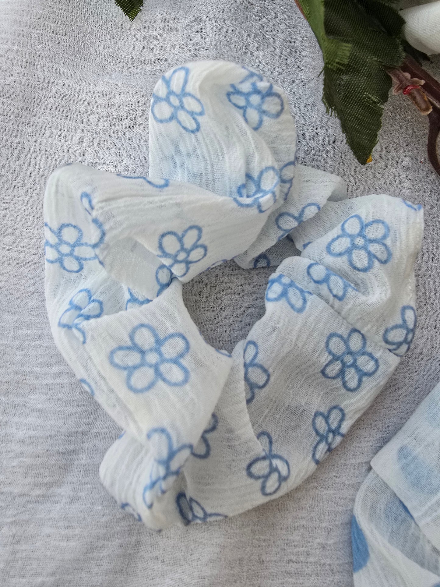 Pastel Blue Mesh Print Scrunchie Set of 2