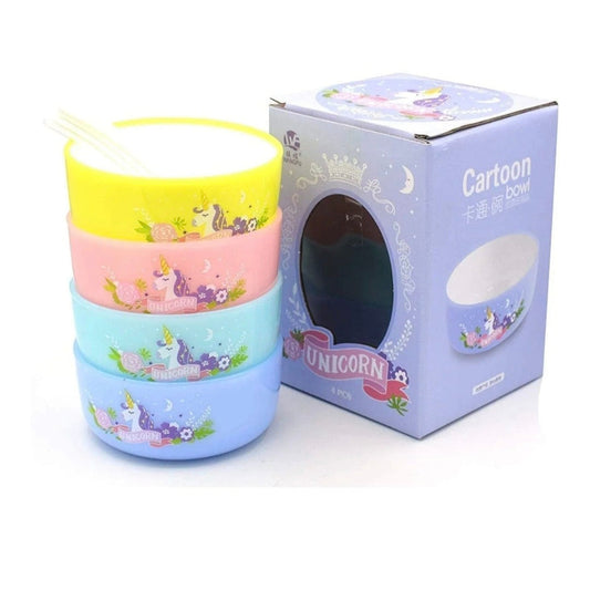 Unicorn Kids Bowl Set of 4 | Colorful Plastic Snack & Cereal Bowls for Kids