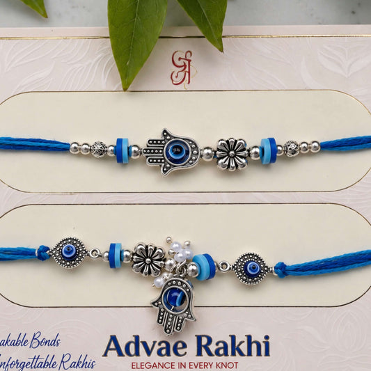 Evil Eye Bhai Bhabhi Rakhi Set with Roli Chawal | Designer Raksha Bandhan Rakhi Combo