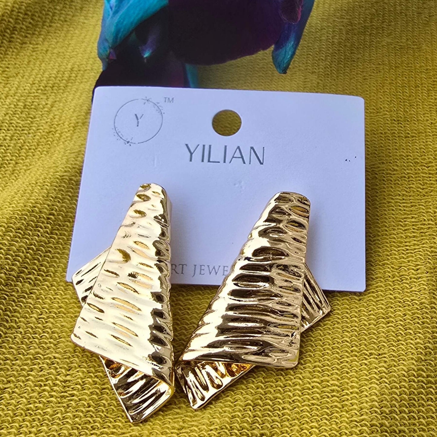 Anti Tarnish Gold Textured Statement Earrings for Women | Waterproof & Lightweight