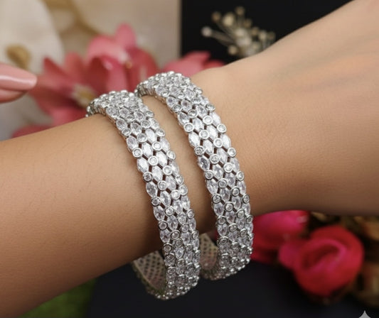 Silver Plated Marquise Stone Bangle Set