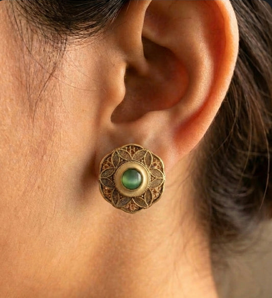 Antique Finish Stud with green Stone
