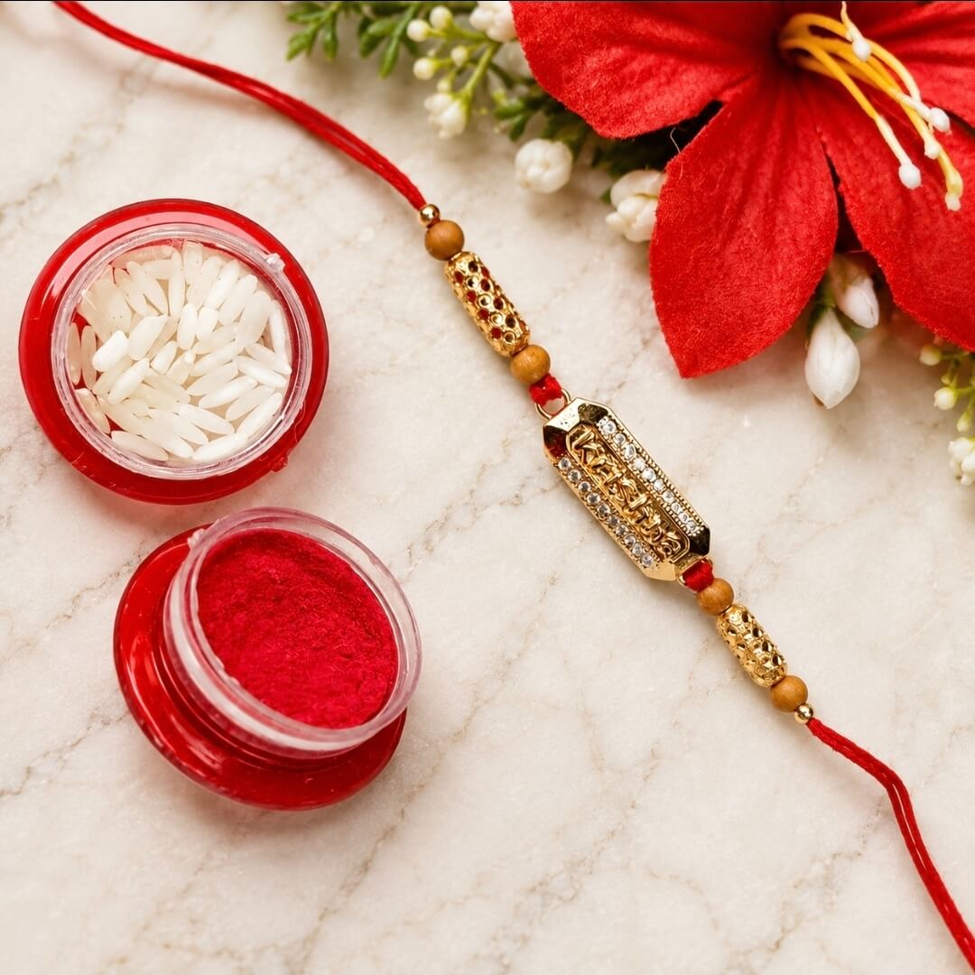 Krishna Rakhi Combo with Roli Chawal – Designer Rakhi Gift Set for Brother