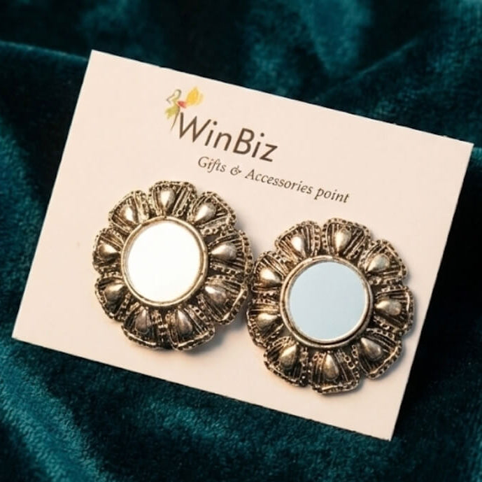 Oxidised Floral Mirror Studs