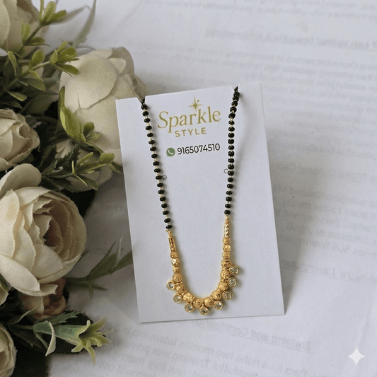 Traditional Gold Beaded Mangalsutra with Stone Accents | Black Bead Elegant Daily Wear Mangalsutra for Women