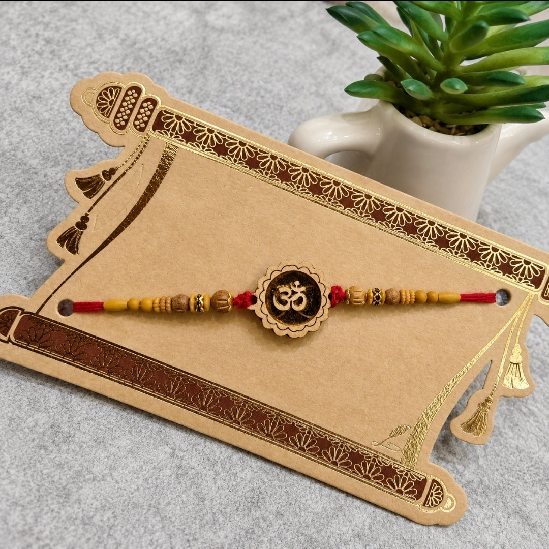 Om Chandan Rakhi with Fragrant Sandalwood Beads | Traditional Rakhi for Brother