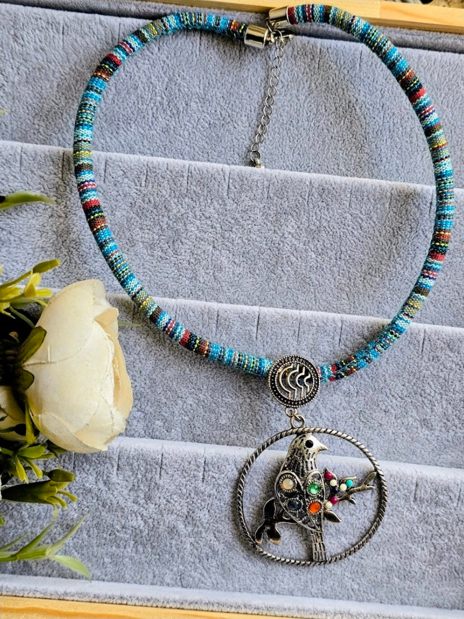 Boho Necklace with Oxidized Bird Locket