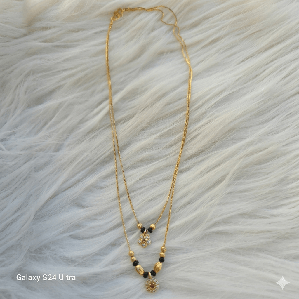 Gold Plated Dual Layer Mangalsutra for Women | Designer Black Bead Mangalsutra Necklace