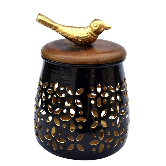 Cut out Metal Jar with wooden lid