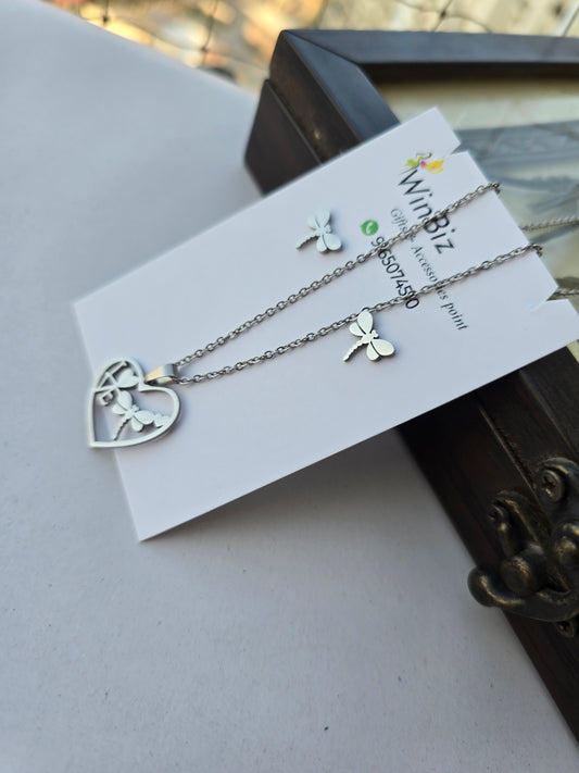 Stainless Steel Heart Pendant Necklace & Stud Earrings Set for Girls – Daily Wear Jewellery