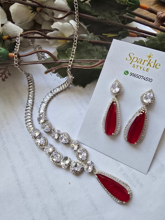 Elegant Teardrop Stone Necklace Set with Earrings | Multi-Color Party & Bridal Jewelry