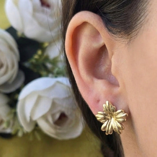 Anti Tarnish Gold Floral Stud Earrings for Women | Waterproof & Lightweight