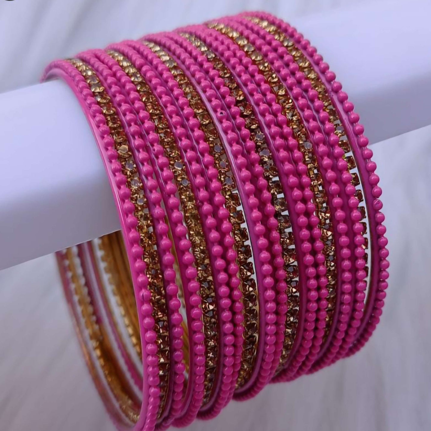 Pink Beaded Metal Bangles Set for Women | Party & Festive Wear