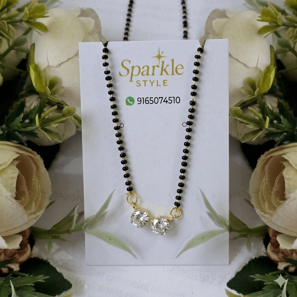 Elegant Dual Stone Mangalsutra Necklace – Minimal Diamond Look Pendant