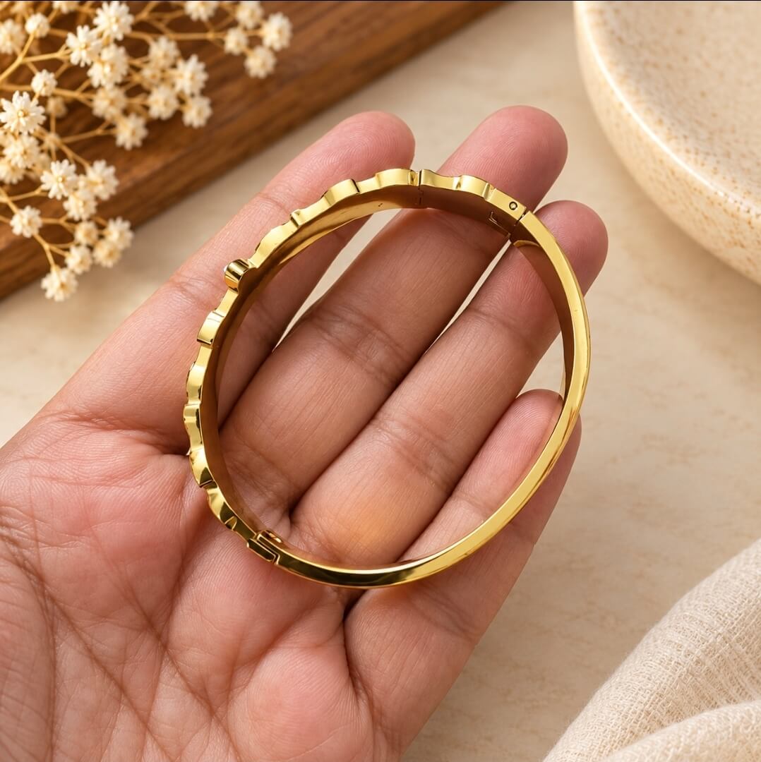 Anti-Tarnish Gold-Tone Floral Stone Studded Openable Bracelet for Women ( For Small Wrists)