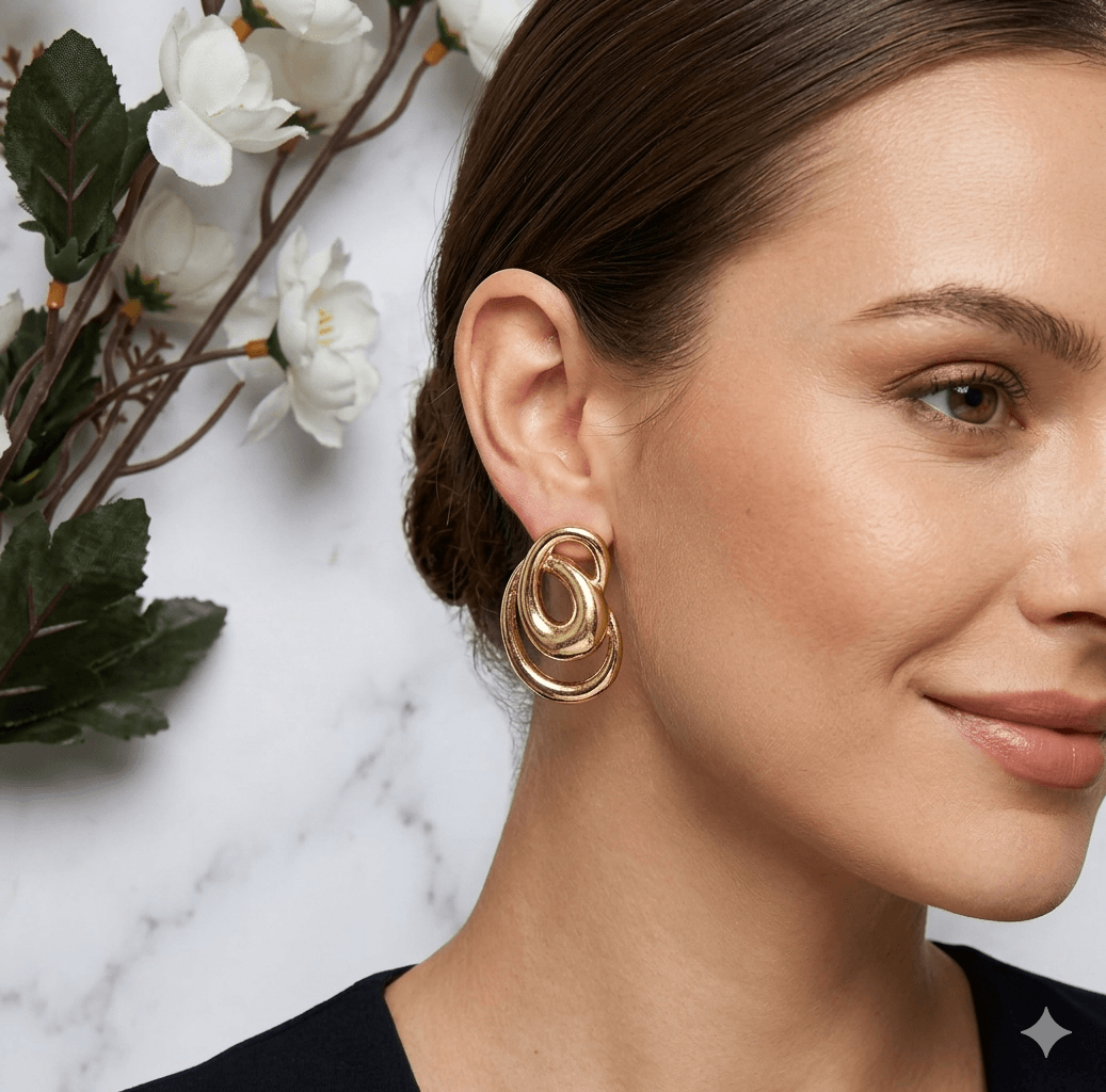 Elegant Gold Plated Abstract Loop Earrings for Women | Statement Party Jewelry