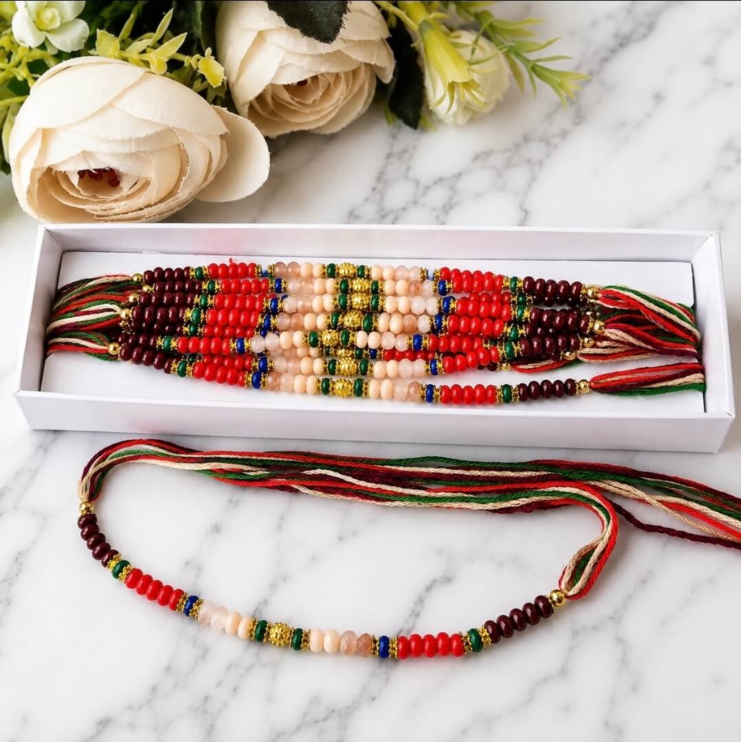 Premium Multicolor Beaded Rakhi for Brother | Designer Handmade Thread Rakhi (1 Piece)