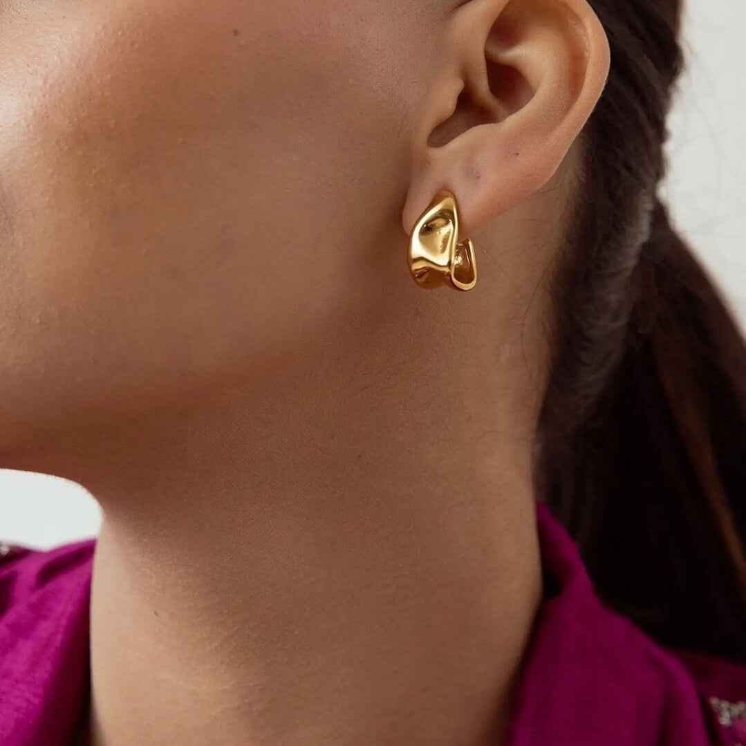 Anti Tarnish Gold Sculptural Stud Earrings | Modern Minimal Jewelry