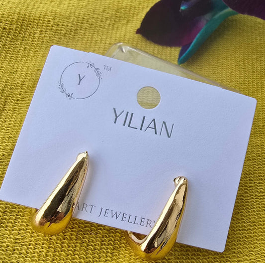 Golden Metal Tear Drop Stud Earrings.