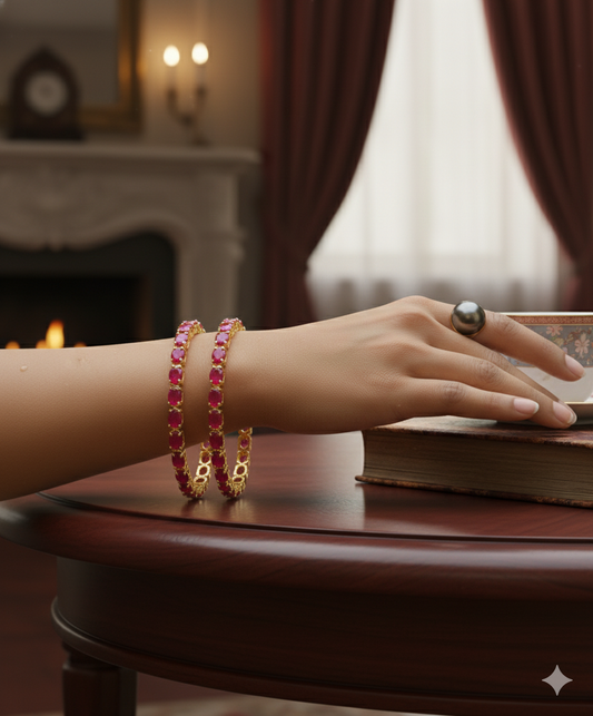 Ruby Stone Studded Bangles (Set of 2)