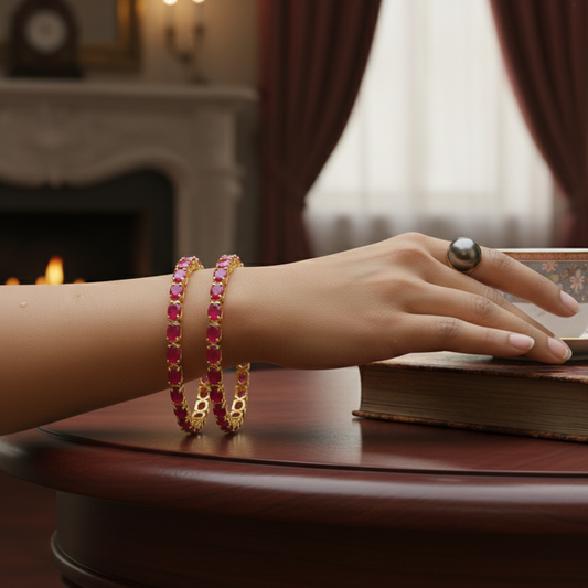 Ruby Stone Studded Bangles (Set of 2)