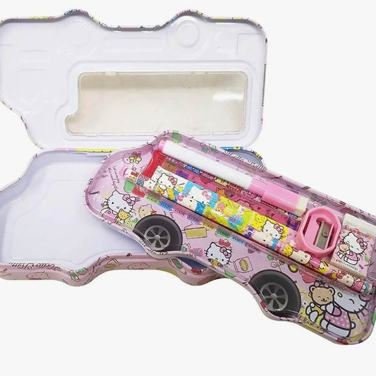 Hello Kitty Bus Shape Pencil Box with Stationery Set for Kids | Cute Multipurpose Pencil Case