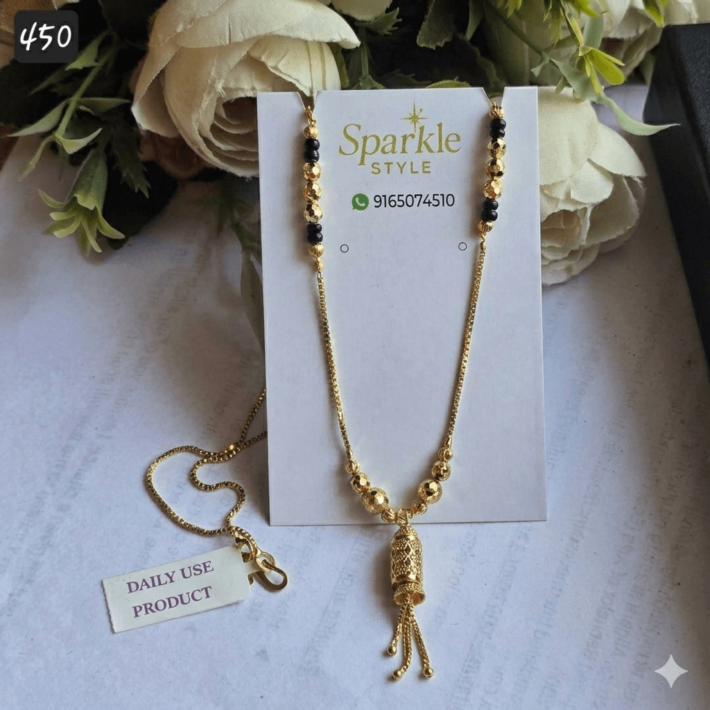 Antitarnish Gold Mangalsutra Necklace with Beaded Chain & Tassel Pendant | Daily Wear Minimal Mangalsutra for Women