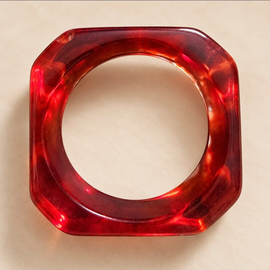 Red Transparent Resin Square Bangle for Women | Sparkle Style