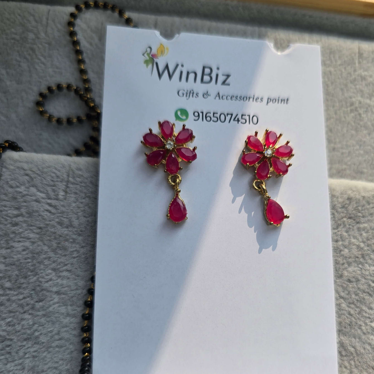 Mangalsutra Set with Ruby Flower Design