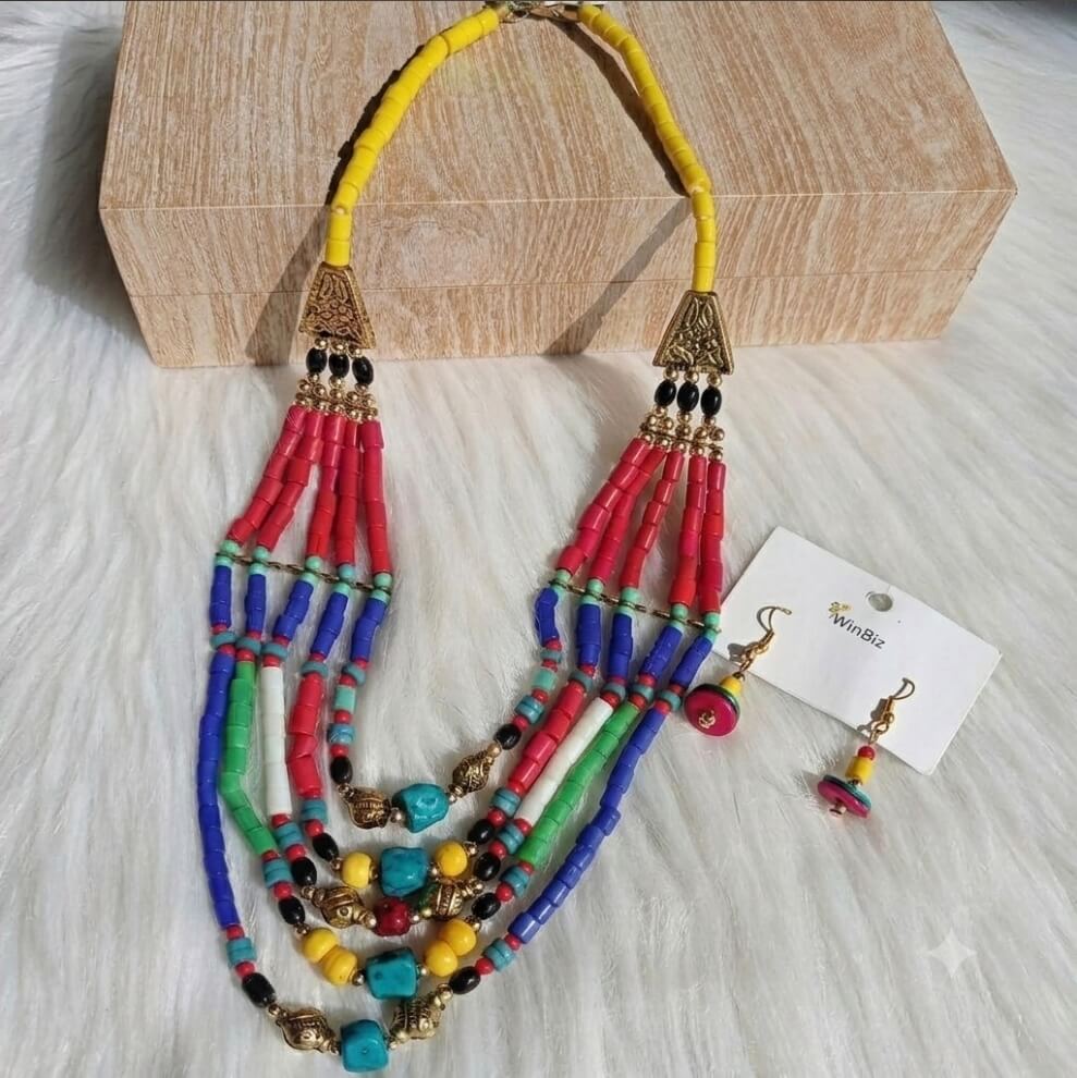 Multicolor Layered Beaded Statement Necklace for Women | Boho Tribal Ethnic Fashion Necklace
