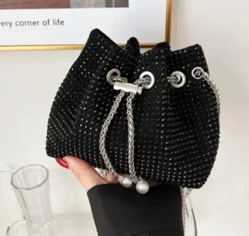 Black Potli Bag with Silver Chain