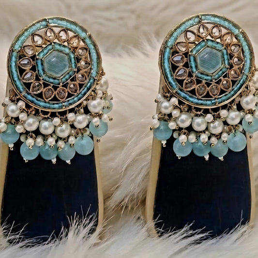Traditional Turquoise & Pearl Statement Earrings | Festive Wear