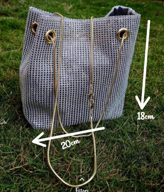 Silver Crystal Potli Bag for Women | Rhinestone Party Sling Bag with Chain Strap