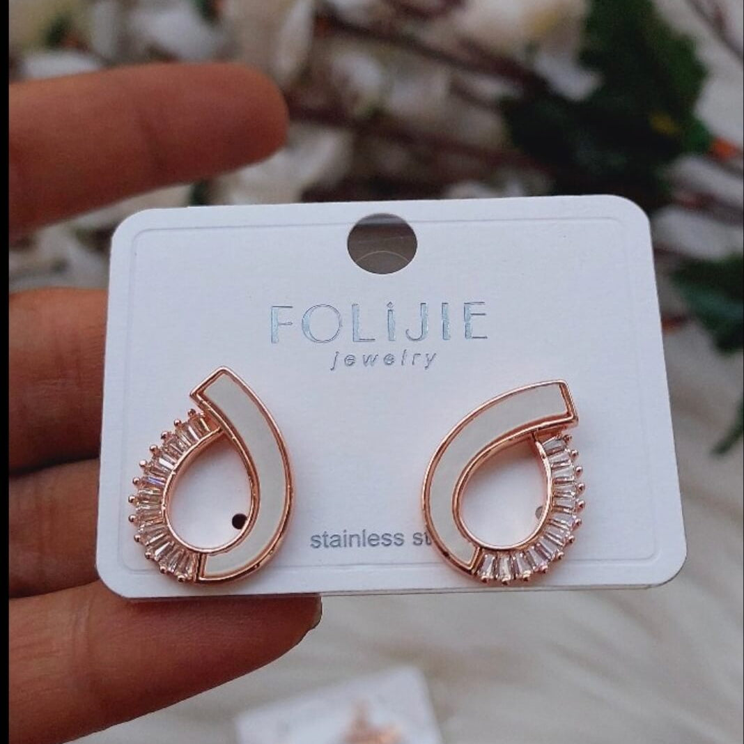 Rose Gold Stainless Steel Crystal Stud Earrings for Women | Anti-Tarnish Elegant Designer Earrings