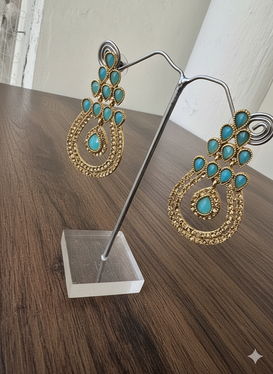 Turquoise Blue Earrings with gold stones