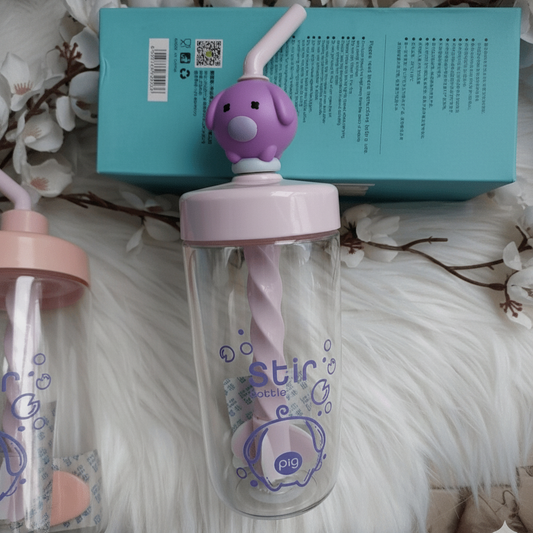 Cute Kawaii Pig Themed Straw Sipper Water Bottle for Kids | Leakproof BPA-Free Drinking Bottle