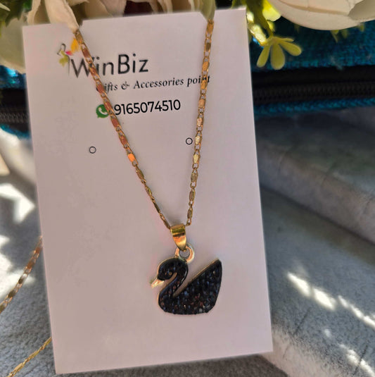 Gold Chain with Black Swan Pendant