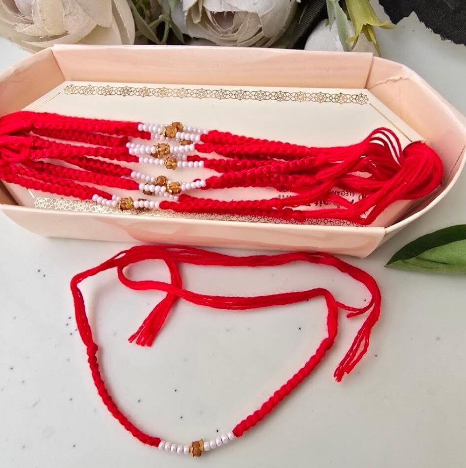 Simple Pearl Beads Rakhi for Brother | Traditional Red Thread Rakhi