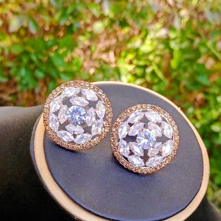 Rose Gold Finish Circular Crystal Stud Earrings for Women | Party & Festive Wear