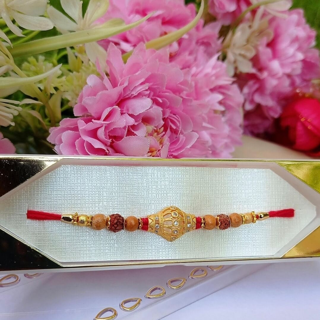 Golden Beaded Rakhi for Brother – Premium Traditional Raksha Bandhan Rakhi