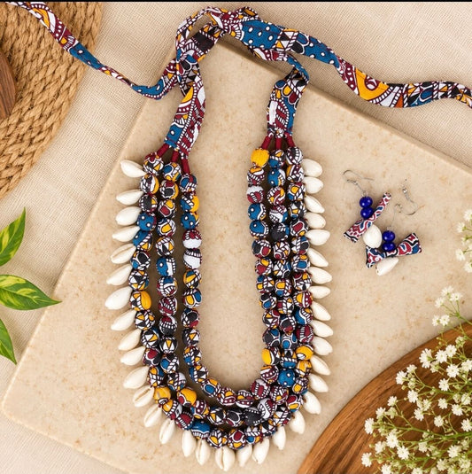 Handmade Multicolor Tribal Shell Necklace Set with Earrings